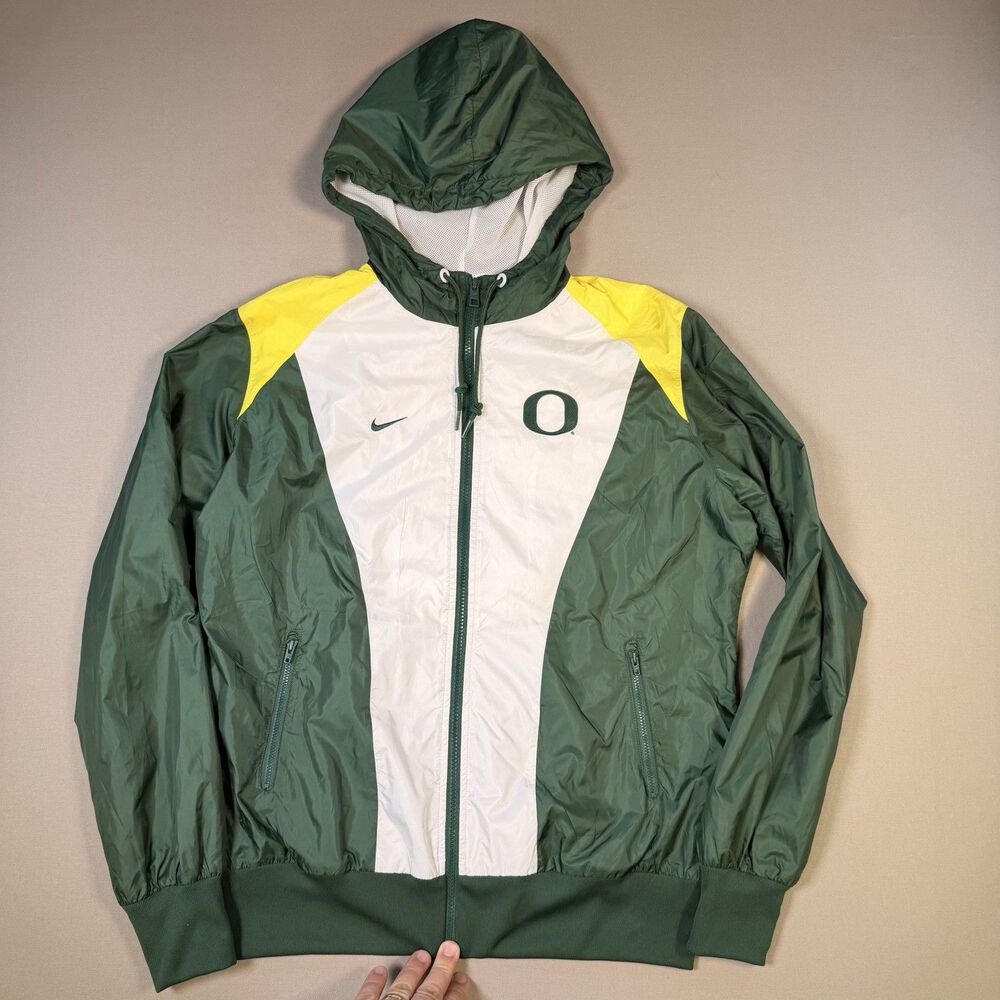 Nike Oregon Ducks Full Zip Jacket Windbreaker Mens Medium Hooded Green EUC